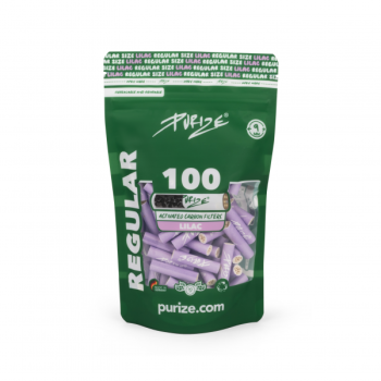 PURIZE Regular Size Aktivkohlefilter Lilac – 100er Beutel mit Ø 9 mm, Kokos-Aktivkohle und beidseitigen Keramikkappen, Made in Germany